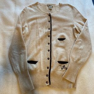 Elegant Beige Cardigan with Dark Brown Trim